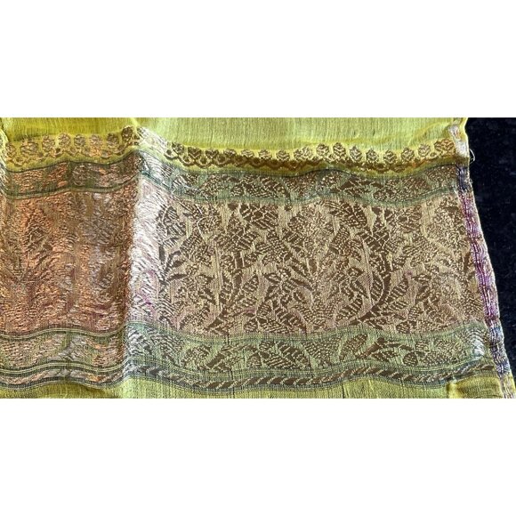 Vintage Scarf Yellow & Gold 100% Pure Silk Gold Thread Floral Pattern Handwoven - Picture 6 of 10